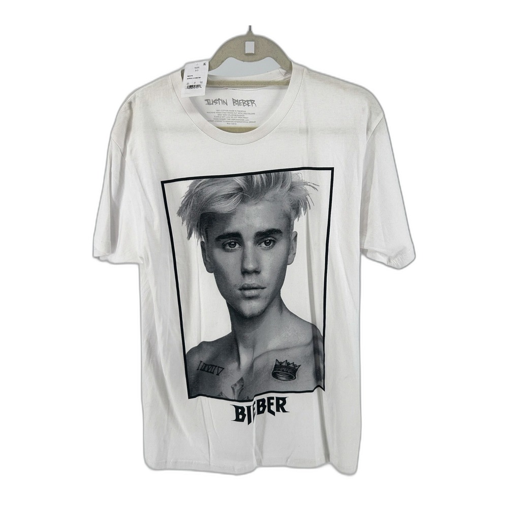 Justin Bieber Graphic T-Shirt Mens Large White Portrait 2022 Licensed